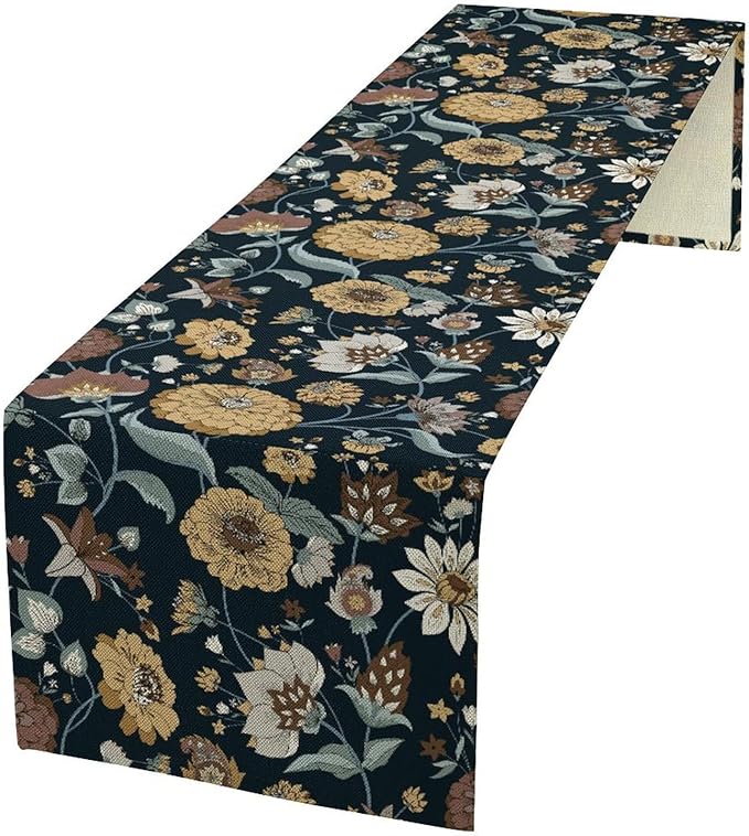 Boho Floral Table Runner Bohemian Floral Vintage Home Kitchen Dining Table Decoration 13x90 Inch 1PCS