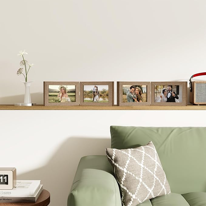 decorUhome Double 6x4 Picture Frame Horizontal, Engineered Wood Bifold Photo Frame with Plexiglass for Tabletop Display, 6x4, Oak