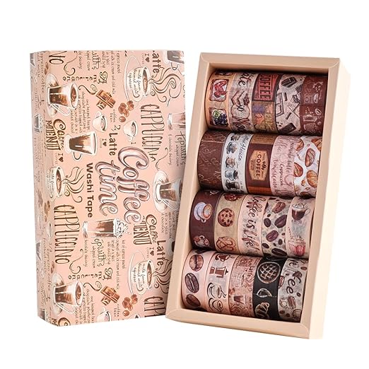 20 Rolls Coffee Theme Washi Tape Set, Writable Decorative Tapes for Scrapbooking, Bible Journaling, Bullet Journaling, 0.6"x79" per Roll