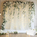 Tulle Backdrop Curtain with Lights String 20 X 8FT Ivory Sheer Tulle Backdrop Curtains for Wedding Birthday Party Reception Photo Booth Background Decorations (4 Panels 5x8FT)