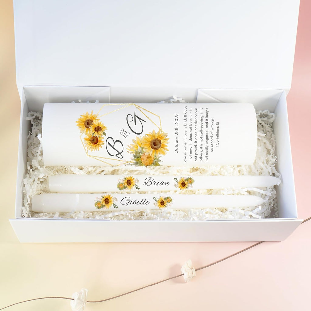 Unity Candles for Wedding, Modern Unity Set, Custom and Personalized Pillar and Taper Candles with Bible Quote, Unscented White Premium Wax, Religious and Wedding Ceremony, Special Events