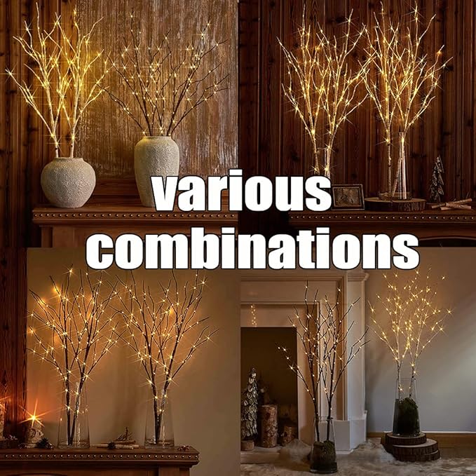 Fudios Lighted Branches with Timer Battery Operated 30IN Tall Birch Twig Lights for Vase 100 LED Outdoor and Indoor Holiday Winter Decor 2Set