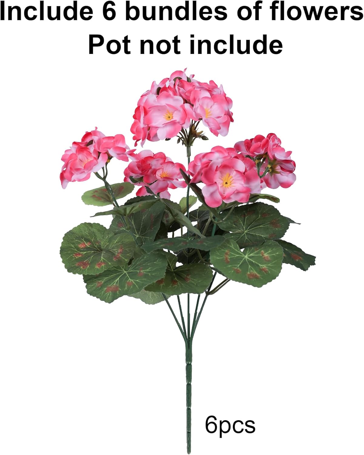 Artificial Geranium Fake Flowers for Outdoors Decoration, 6 Bundles Silk Geraniums Pink Flower UV Resistant Look Real Faux Plants for Outside Planter Front Door Garden Porch Patio Balcony Yard Home