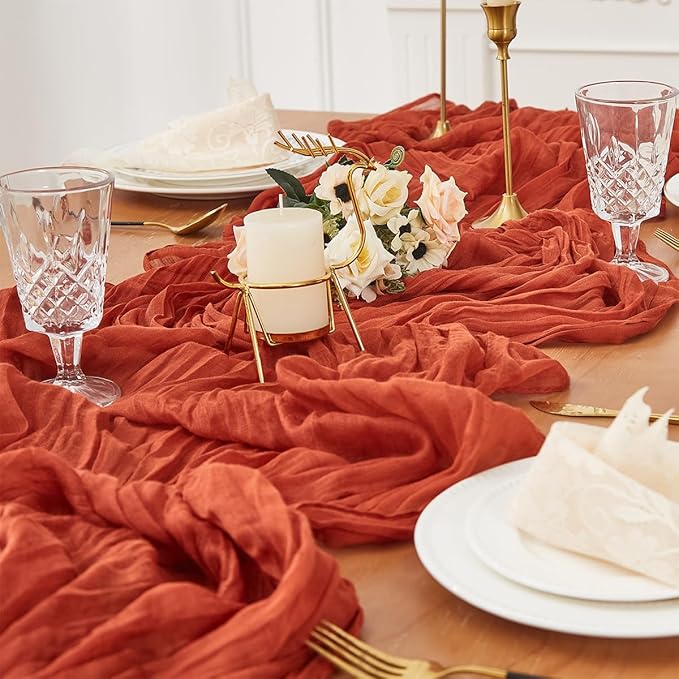 Terracotta 6 Pack Cheesecloth Table Runner 120 Inch 10 FT Boho Rustic Gauze for Wedding Baby Shower Party Farmhouse Summer Home Decor Washable