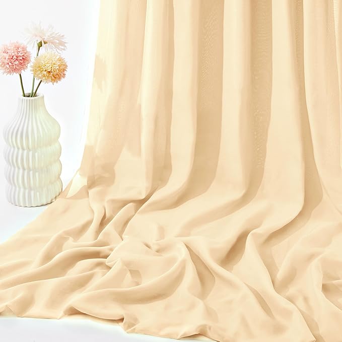 VACVELT Wedding Arch Draping Fabric Champagne Chiffon, 2 Panels Sheer Drapes 30 Inch x 20ft Chiffon Backdrop Curtain Decor, Outdoor Sheer Drapery for Ceremony Party Ceiling