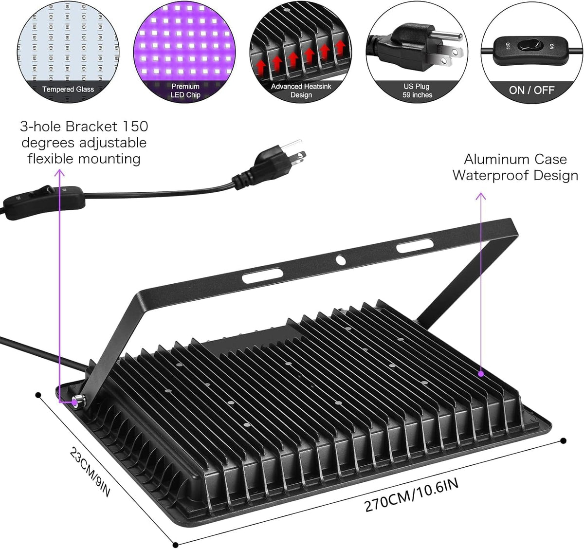 XYCN 2 Pack 200W LED Black Lights Outdoor, Flood Light with Plug, 395nm to 41...