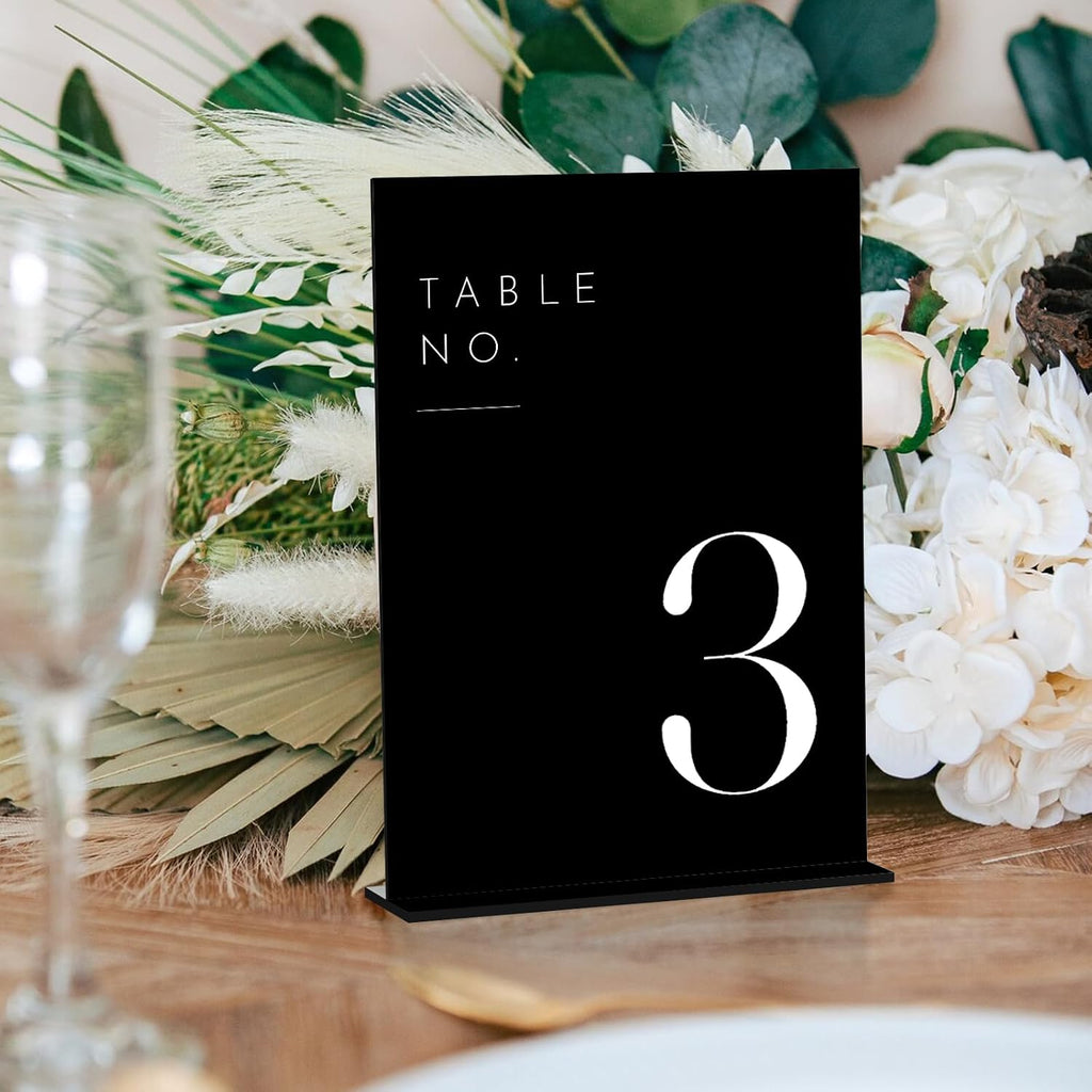 wedding black table numbers 1-30 with stands, 5"x7", close-up detail
