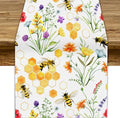 Summer Bee Table Runner, Seasonal Spring Wildflowers Bee Yellow Honeycombs Farmhouse Table Runner for Kitchen Dining Table Home Party Decor, 13x120inch