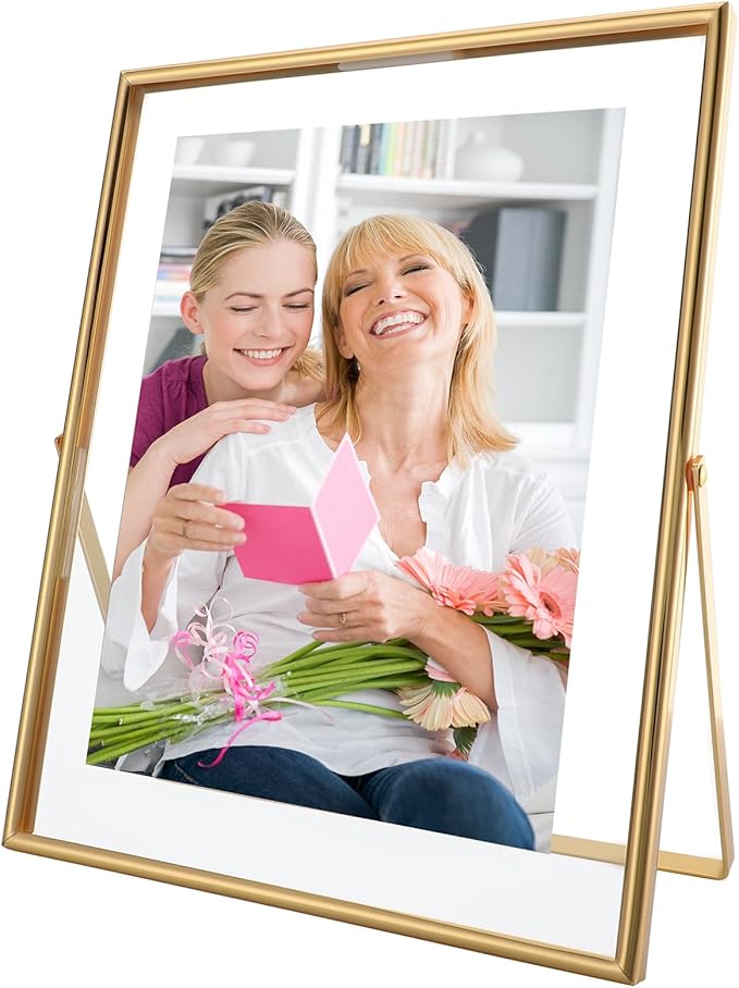 Gold Floating Frame (8×10 inches, Vertical), For Picture 7x9, 6x8, 5x7, Tabletop Photo Frames, Classy Gift For Anniversary, Birthday or Wedding, Home or Office Décor