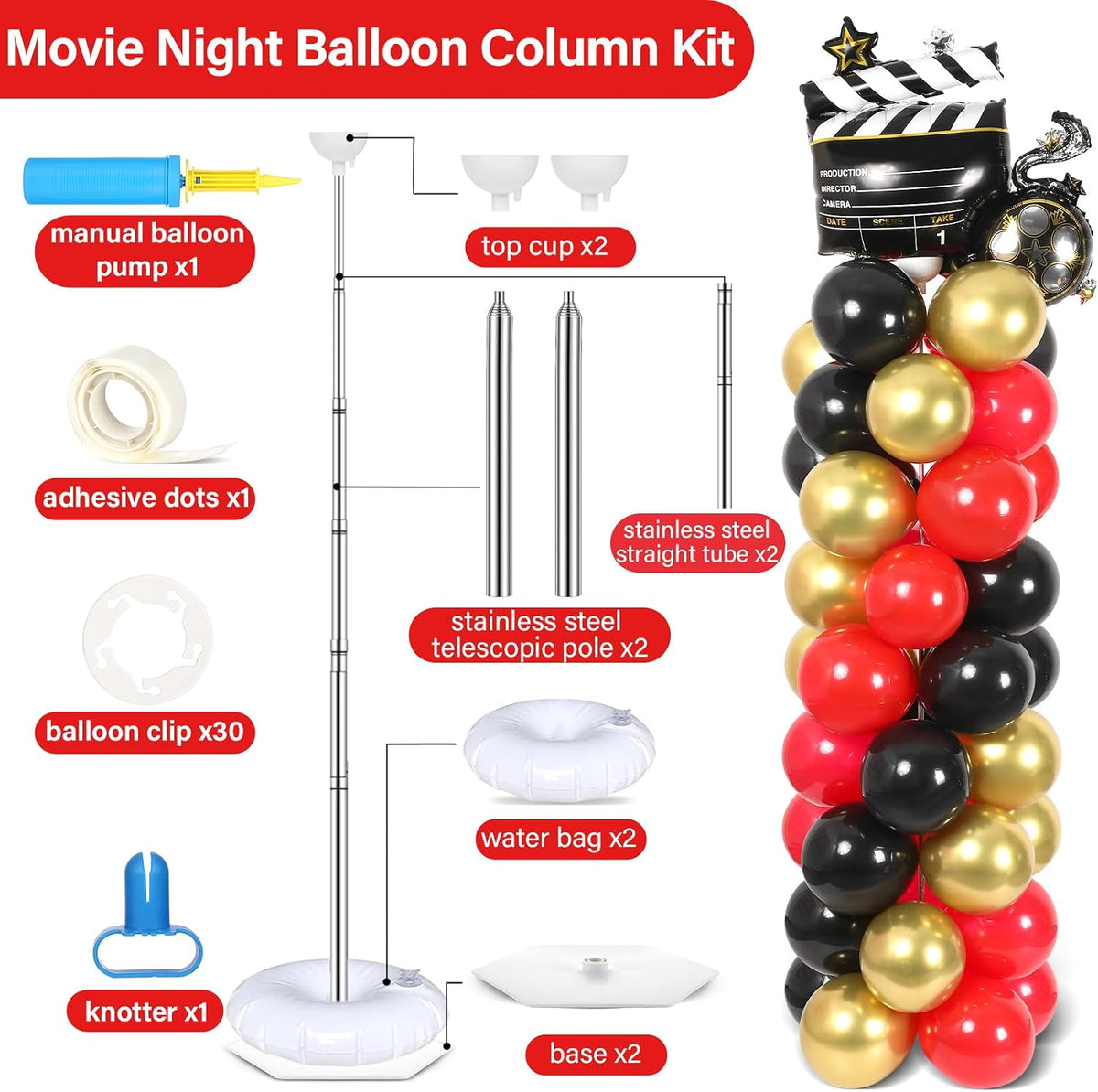 2 set movie night balloon column stand kit shown in use