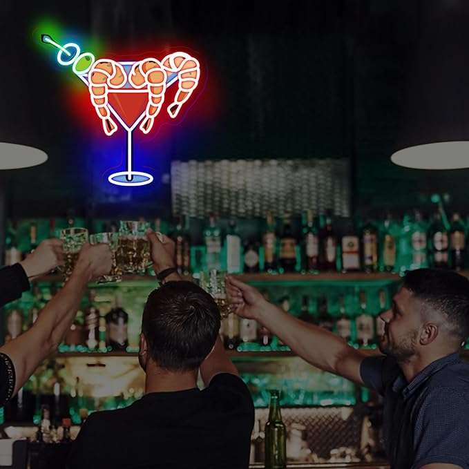 Shrimp Martini Wine Neon Sign, Martini LED Light, Home Party Wall Art, Cocktail Pub Bar Decoration, Gift for Cocktail Lover, 13"x13.8"