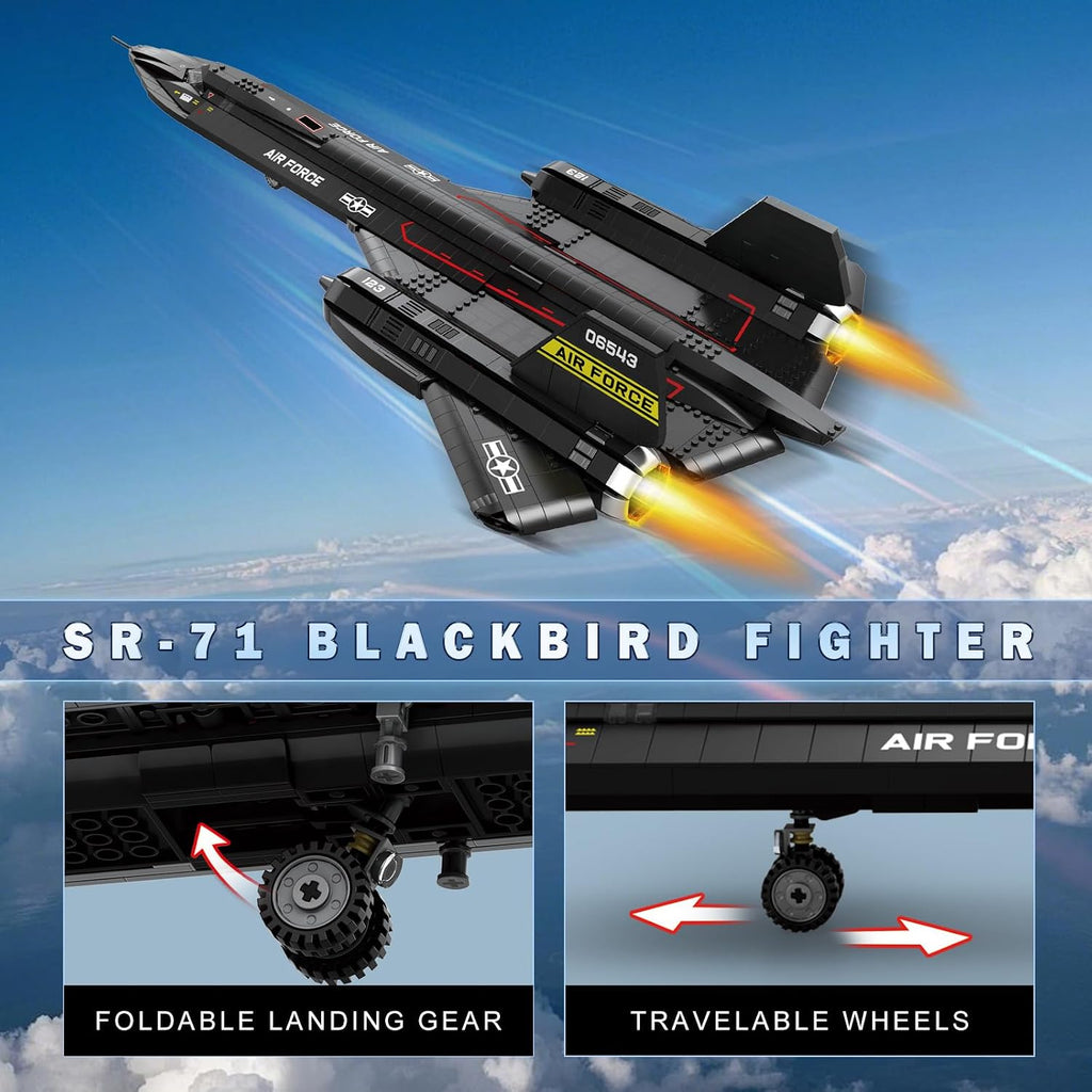 reobrix sr-71 blackbird building set, 1775 pcs military showing dimensions