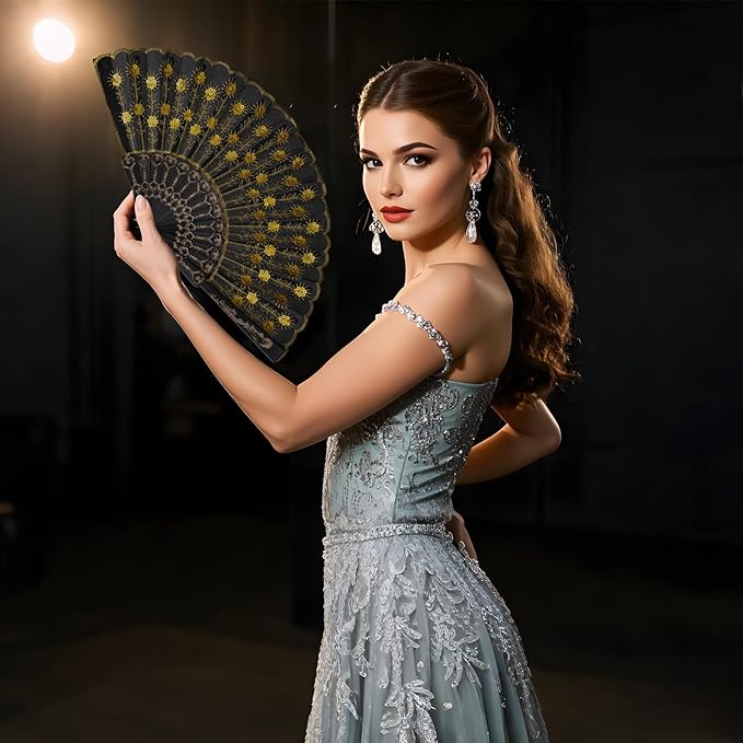 QIRMIZI 30 Pack Fabric Folding Handheld Fans, Perfect for Weddings, Parties, and Dancing,Yellow