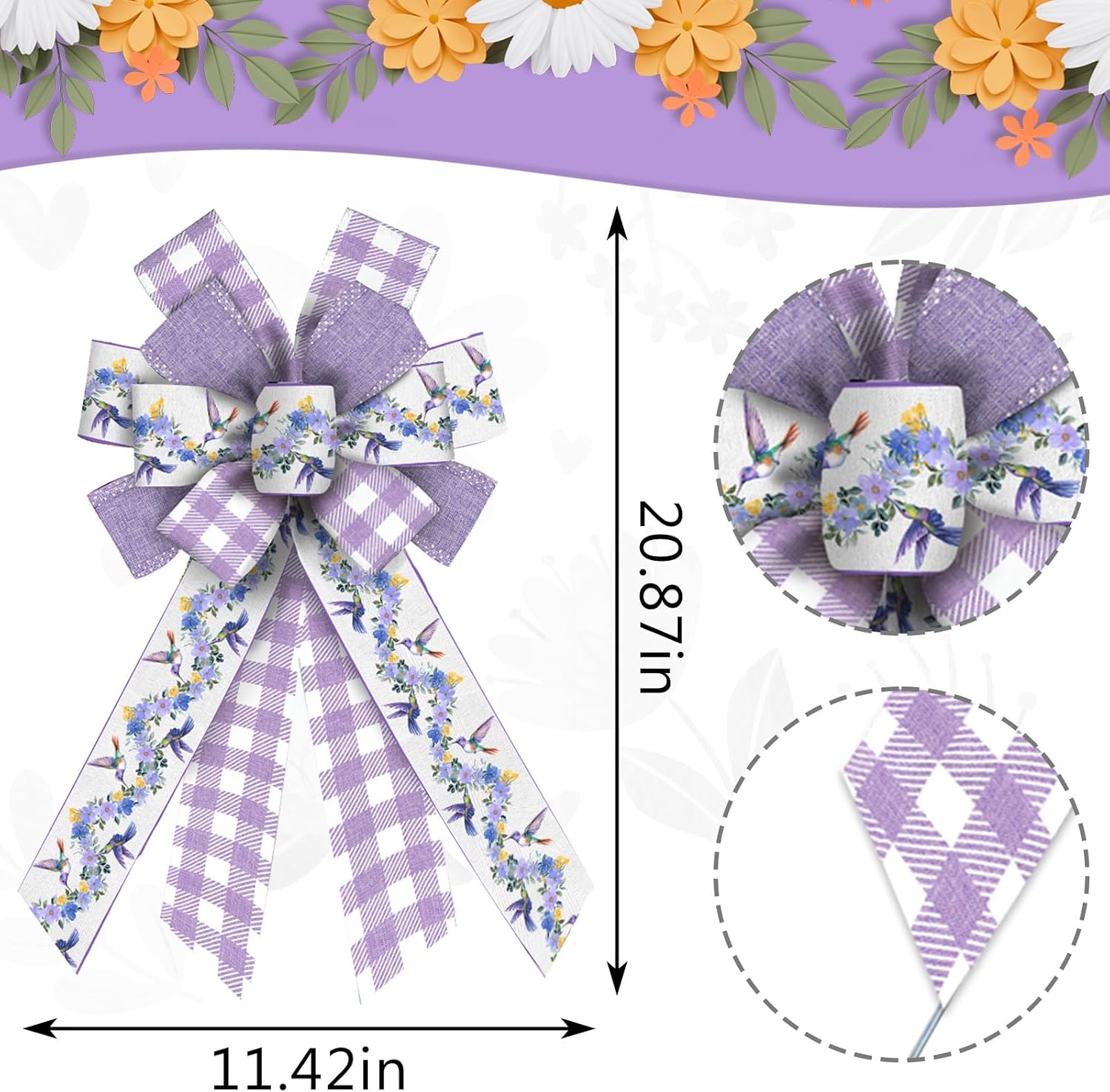 Estivaux Spring Flowers Bows for Wreath, Lavender Floral Wreath Bow Purple Burlap Farmhouse Craft Bows for Front Door Decorations