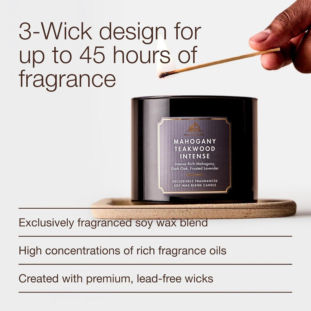 Bath & Body Works Mahogany Teakwood Intense 3-Wick Candle - Scented Candle for At-Home Use - Long-Lasting, Room-Filling Fragrance - High Fragrance Oil Concentration - Soy Wax Blend