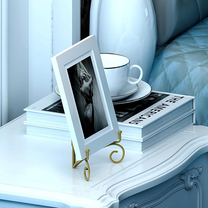 Plate Stand for Display with Hinged Folding Design, 6 Inch Picture Stands for Tables, Small Easels for Displaying Book, Art Piece, Photo and Platter, 6’’ Gold