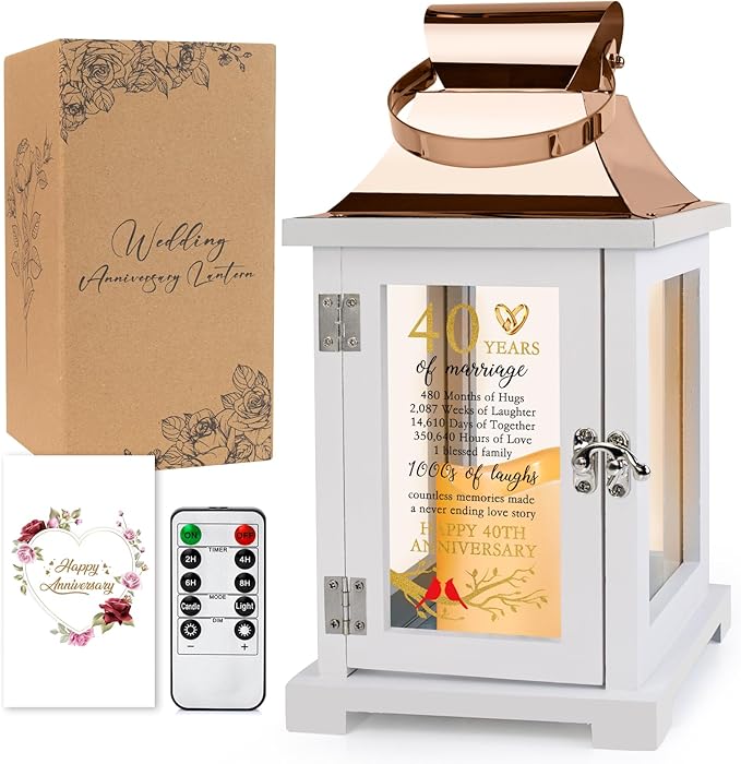40th Wedding Anniversary Lantern 40th Anniversary Wedding Gifts for Couple Parents Grandparents Husband Wife, Happy 40th Anniversary Decoration