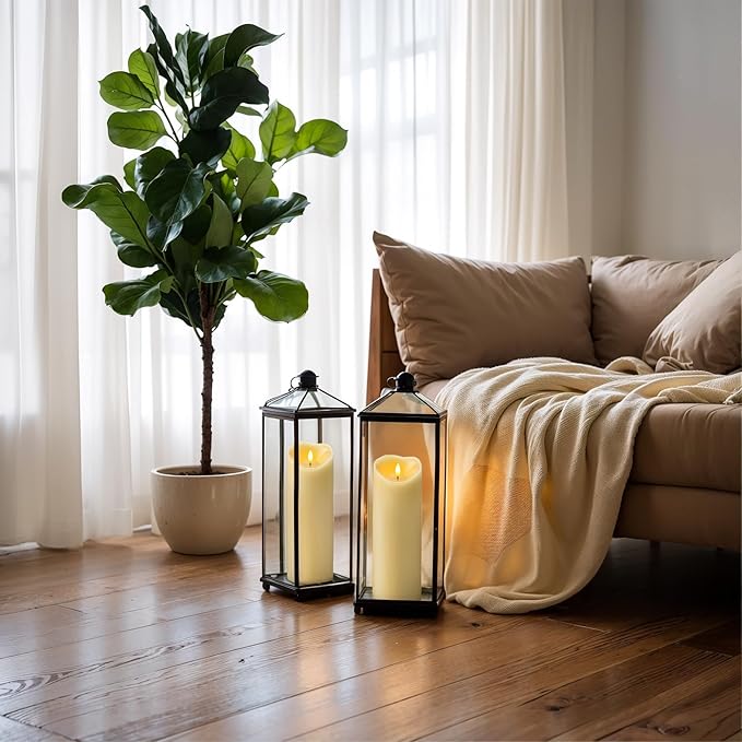 Amagic 4” x 12” Extra Large Waterproof Outdoor Flameless Candles, Battery Operated with Remote Control and Timer, Flickering LED Pillar Candle for Outdoor Patio Porch Decor, Dark Ivory, Set of 2