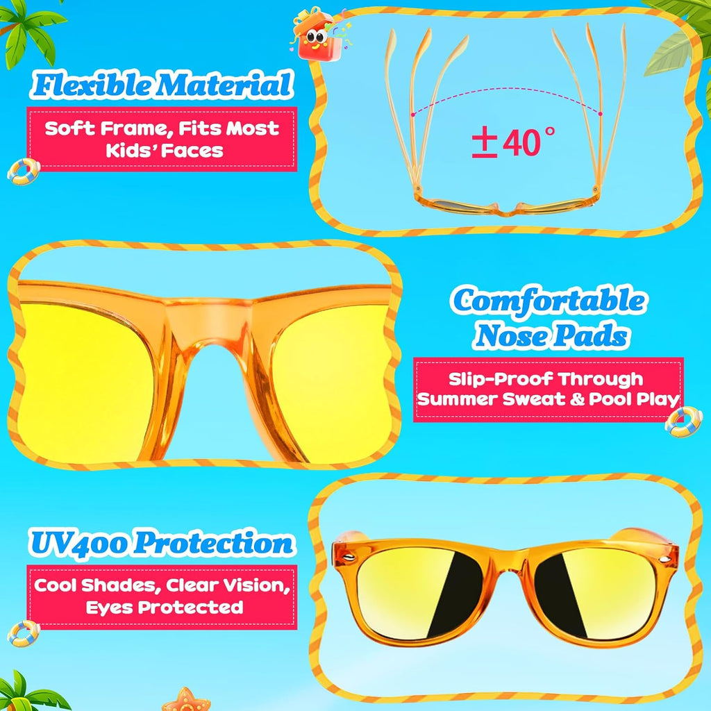 16 Pack Kids Sunglasses Bulk Party Favors - Goodie Bags Stuffers for Children Age 3-8,Boy Girl Neon Glasses with UV400 Protection,Birthday Classroom Graduation Gift,Pool Beach Party Supplies