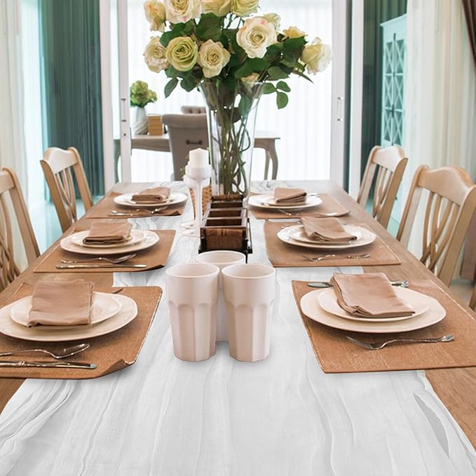 6 Pack Cheesecloth Table Runner 10Ft Christmas Gauze Boho Table Runners for Wedding Decor Bridal Shower Decorations Baby Shower Party(35" x 120")