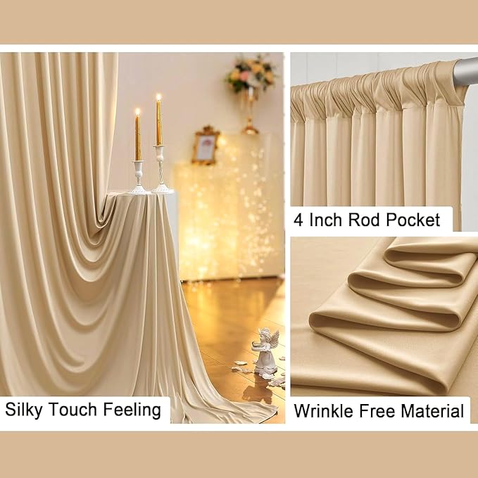 40ft x 10ft Wrinkle Free Beige Backdrop Curtain for Wedding Parties, Thick Polyester Photo Backdrop Drapes for Baby Shower Engagement Birthday Party Backdrop Stand,5ft x 10ft 8 Panels