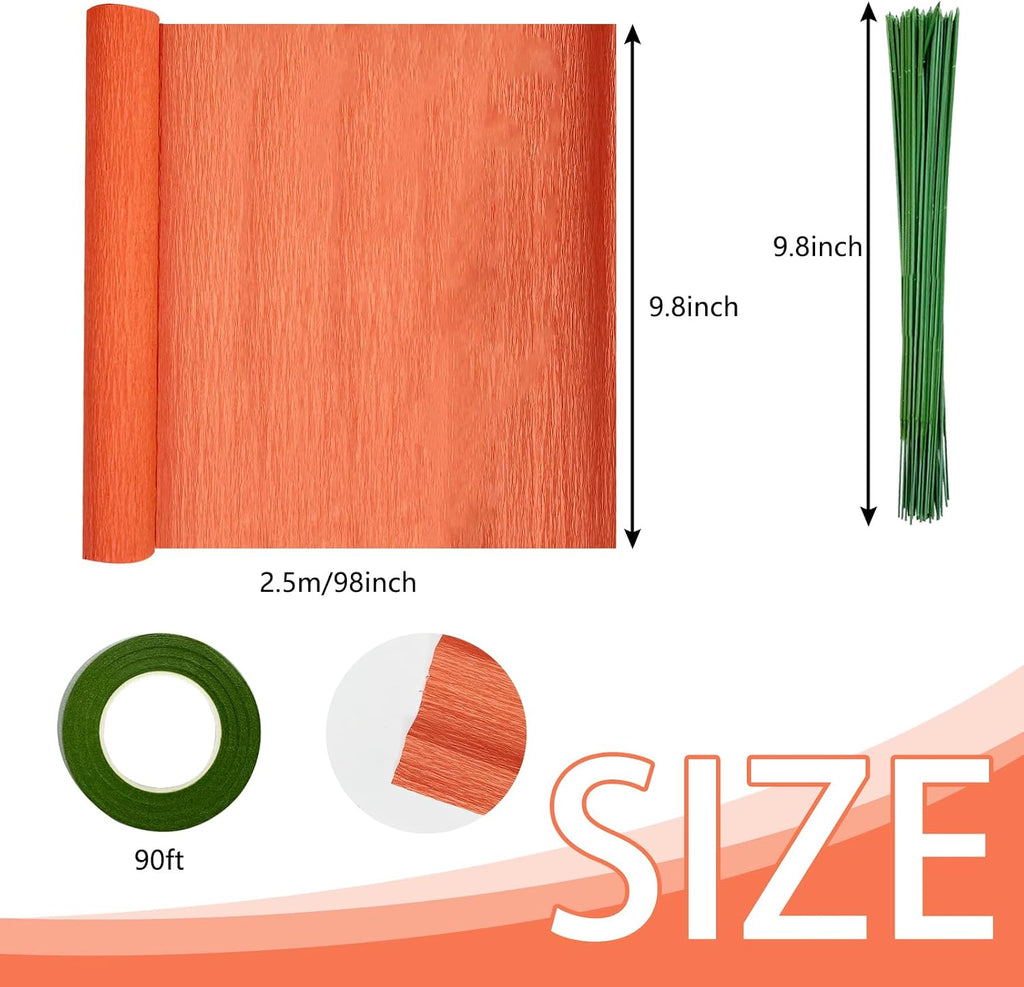 Cieovo Crepe Paper Flower DIY Kits, 12 Rolls Bright Colors Crepe Paper Rolls Floral Tape and 50 Green Floral Iron Wire for Wedding Festival Party Wreath Making Supplies DIY Flower Crafts