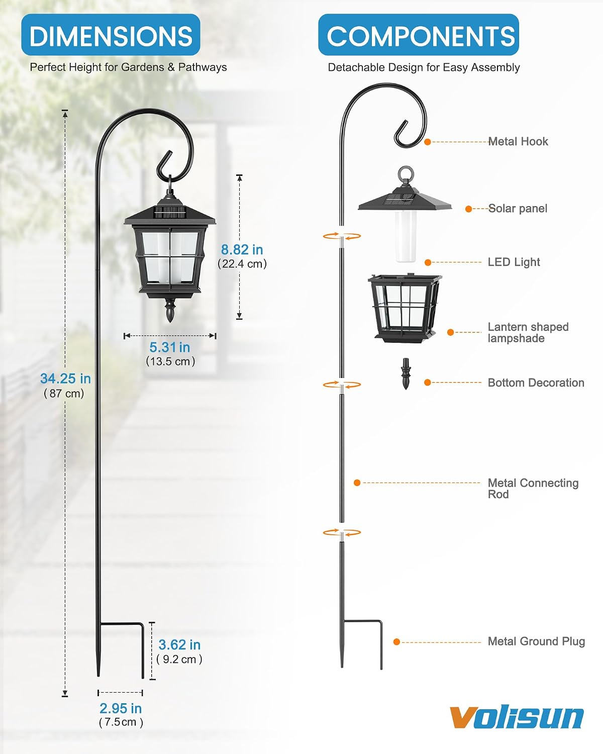 VOLISUN 2 Pack Solar Flickering Flame Hanging Lanterns