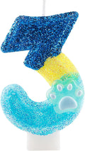 Glitter Dog and Cat 3rd Birthday Candle Blue Numbers 3 Candle Paw Cake Topper Cupcake Decorations for Pet Theme Party Decor Anniversary Celebrations Supplies