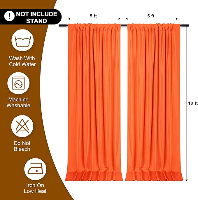 DWCN 10x8 FT Orange Backdrop Curtains for Parties, Photography Backdrop Drapes with Rod Pockets for Wedding Decorations Stage Birthday Family Gatherings, 2 Panels 5ft x 8ft