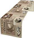Coffee Table Runner,Vintage Style Coffee Cup Bean Abstract Theme Pattern Print Tablecloth Burlap for Hotel Indoors Outdoor Dining Room Kitchen Table Decor, 13x70in