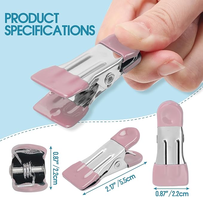 Clothes Pins Heavy Duty 30 Pack - 2.17 Inch Metal Chip Clips, Clothespins for Photo Drying Clothesline Laundry Sock, Bag Clips for Food Kitchen Stainless Steel with Rubber, Pink