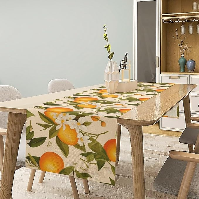 Vintage Orange Table Runner Spring Summer Orange Mandarin Floral Dinner Runner for Farmhouse Party Holiday Home Kitchen Dining Table Decor 13x90
