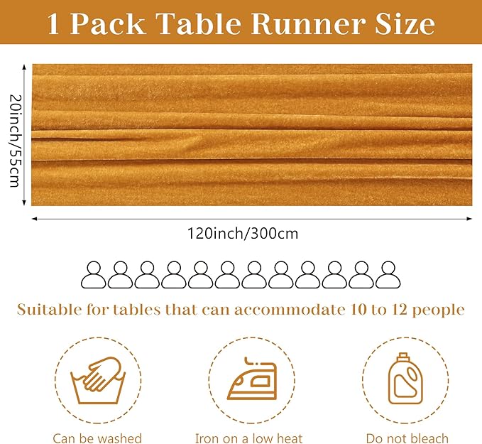 Velvet Table Runner 20 x 120 Inches 10ft Luxurious Thick Soft Velvet Christmas Thanksgiving Wedding Reception Table Runner for Party Reception Decorations(Gold, 1 Pack)