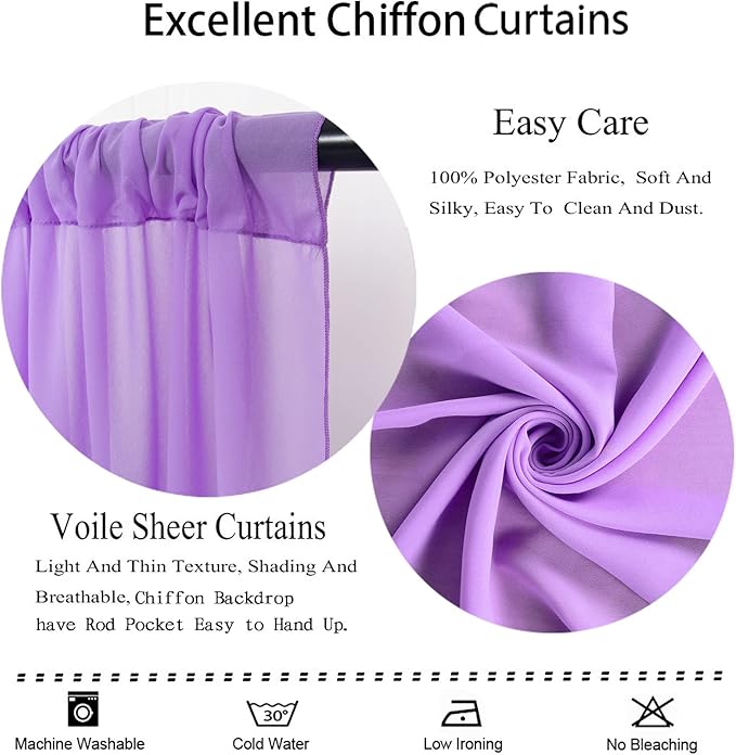 DUOBAO Lavender Chiffon Curtains 2 Panels 58 Inch Width by 120 Inch Long Light Purple Wedding Sheer Backdrop Drapes Window Curtain for Living Room Voile Photography Backdrops(5FTx10FT)