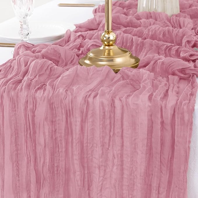 MLMW 4 Pack Mauve Cheesecloth Table Runner Boho Gauze Rustic Cheese Cloth Table Runner 160 inch Sheer 13.3ft for Wedding Party Baby Shower Bridal Shower Holiday Decorations