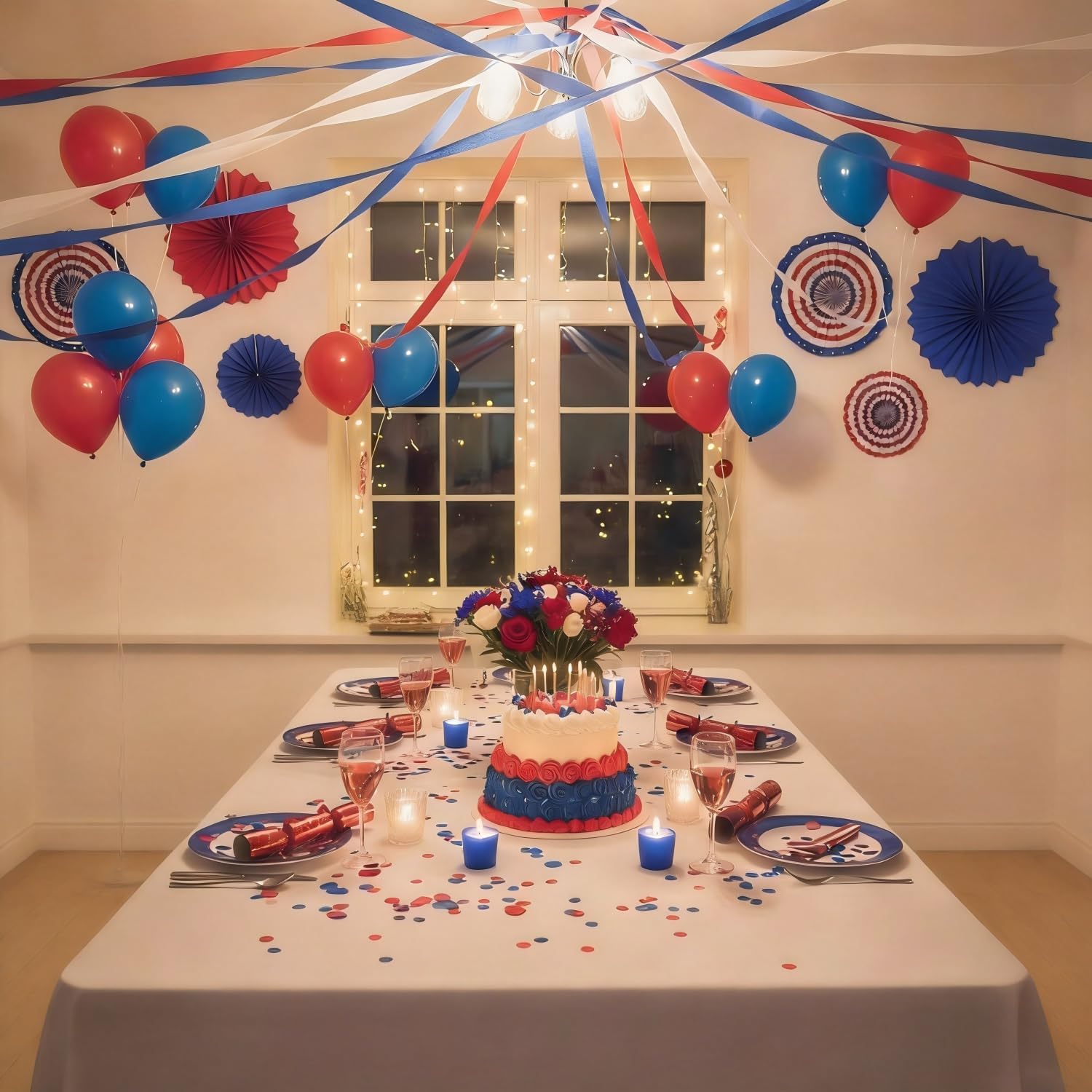 CC wonderland zone 6 Rolls Red Blue and White Crepe Paper Streamers for Independence Day,July 4th Party,Memorial Day,Veterans Day,Party Decoration