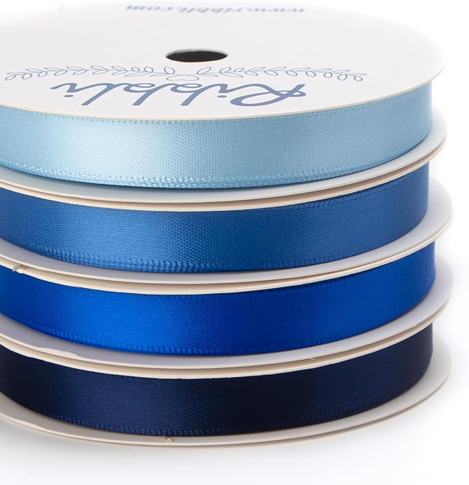 Ribbli Blue Satin Ribbon 3/8 Inch x 4 Rolls Total 40 Yards- Baby Blue/Royal Blue/Electric Blue/Navy Ribbon for Wrapping and Craft