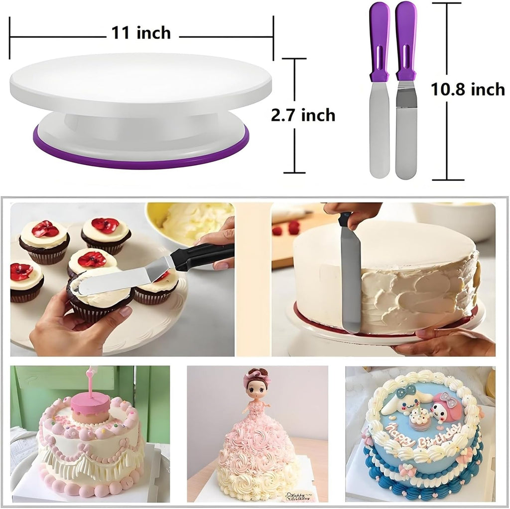 ANSLYQA Cake Decorating Kit, 340 Pcs Baking Tools (Purple) | Cake Turntable, Leveler, 55 Numbered Icing+Skirt Tips, 2 Spatulas, 3 Scrapers, 100 Pastry Bags, 100 Cupcake Liners & More