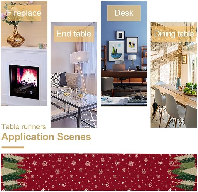 Merry Christmas Table Runner,Red Christmas Tree Snowflake Winter Seasonal Table Cloth Kitchen Dining Table Decoration for Home Party Decor 13x60 Inch