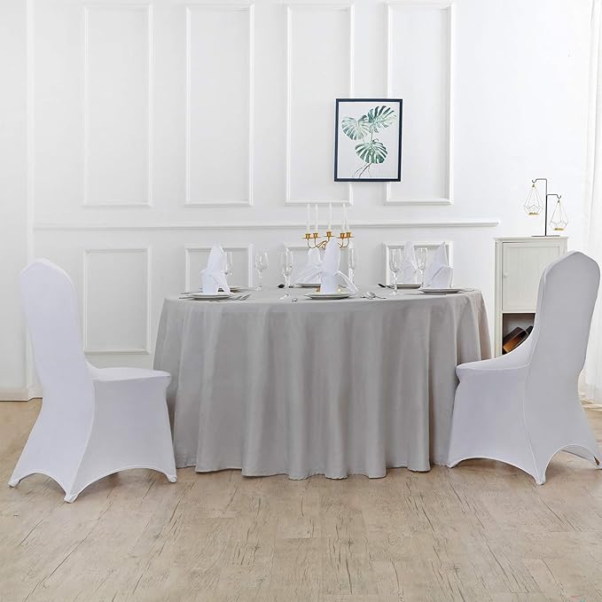 108 inch Round Tablecloth Washable Polyester Table Cloth Decorative Table Cover for Wedding Party Dining Banquet（108 inch,Silver）