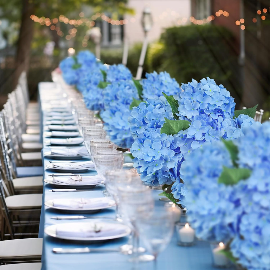 6PCS Premium Blue Silk Hydrangea Artificial Flowers Bouquets - Realistic Fake Hydrangea with Stems, Faux Flower Arrangement for Home Wedding Party Baby Shower Table Centerpieces Decoration