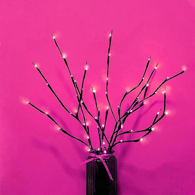 MENCH Branch Lights,3 Pcs Twig Light USB&Battery Powered 8 Flashing Modes by Remote Control.Branch Lights for Indoor, Light Up Decorations for Halloween Day and Christmas,Pink