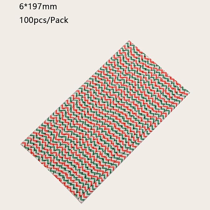 YAOSHENG Premium Disposable Waves Striped Drinking Paper Straws, Pack 100 Red and Green Waves Paper Straws for Cocktail Party Supplies,Birthday,Bridal/Baby Shower,Juice,Shakes (Red & Green Waves)