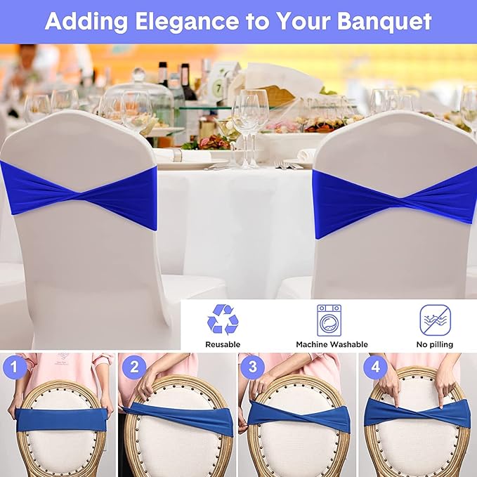 VDS Pack of 25 PCS | Eggplant | Spandex Chair Sashes Bows Without Buckle | Stretch Elastic Banquet Universal Folding Chair Band Tie with for Wedding Party Conference Celebration Event Decoration