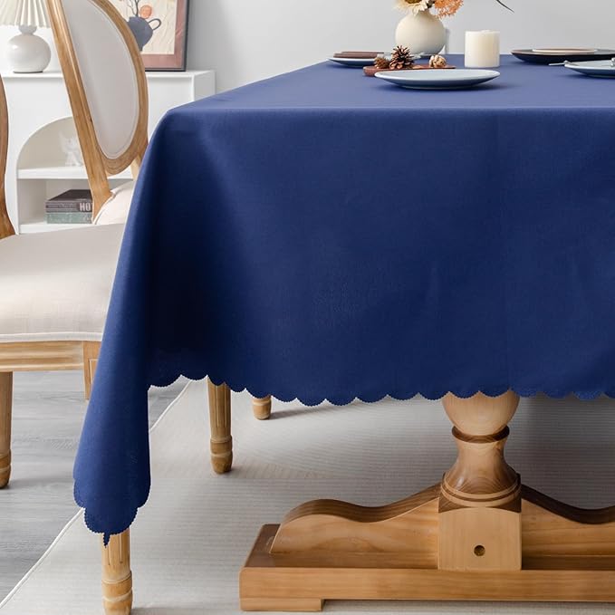 Rectangle Navy Tablecloth 60 x 84 Inch Polyester Fabric Washable Table Cloth Decorative Wrinkle Resistant Solid Color Table Cover for Kitchen Dinning Party Wedding Camping