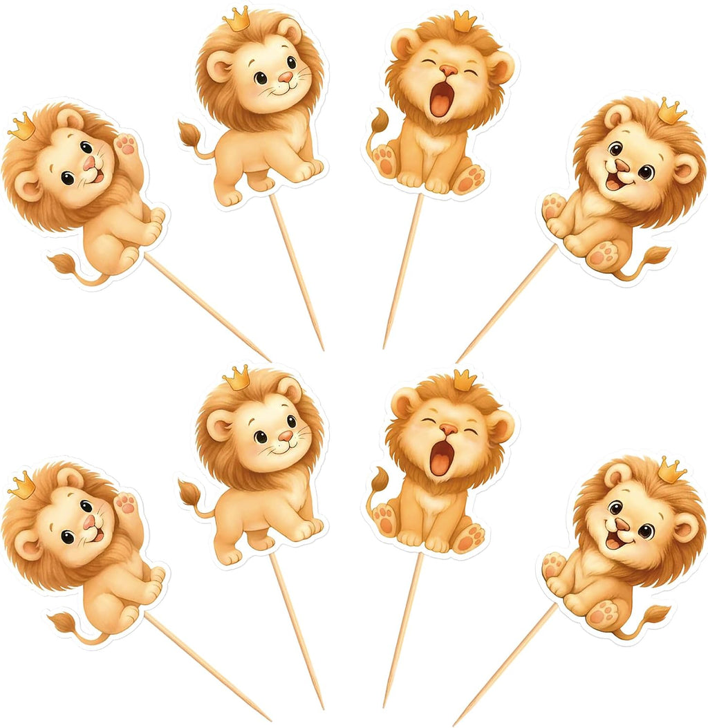 24Pcs Cute Lions Cupcake Topper Cartoon Lion Baby Cupcake Picks Safari Animal Food Picks for Baby Shower Boys Girls Lion Birthday Cupcake Decorations Lions Party Supplies