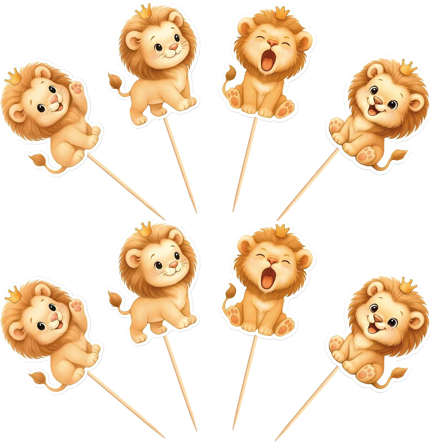 24Pcs Cute Lions Cupcake Topper Cartoon Lion Baby Cupcake Picks Safari Animal Food Picks for Baby Shower Boys Girls Lion Birthday Cupcake Decorations Lions Party Supplies