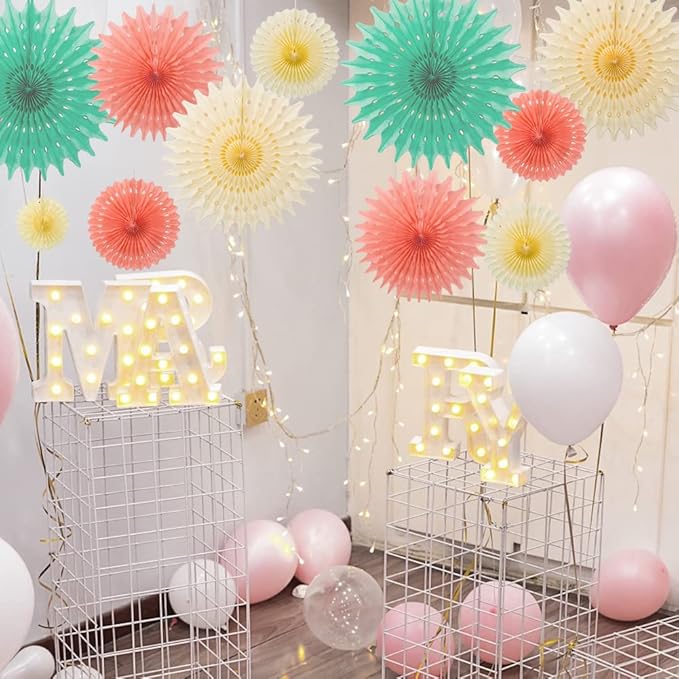 SUNBEAUTY Pack of 11 Hanging Honeycomb Paper Fans Party Decoration Paper Decoration for Birthday Wedding Graduation Events Accessories Mint Peach Cream