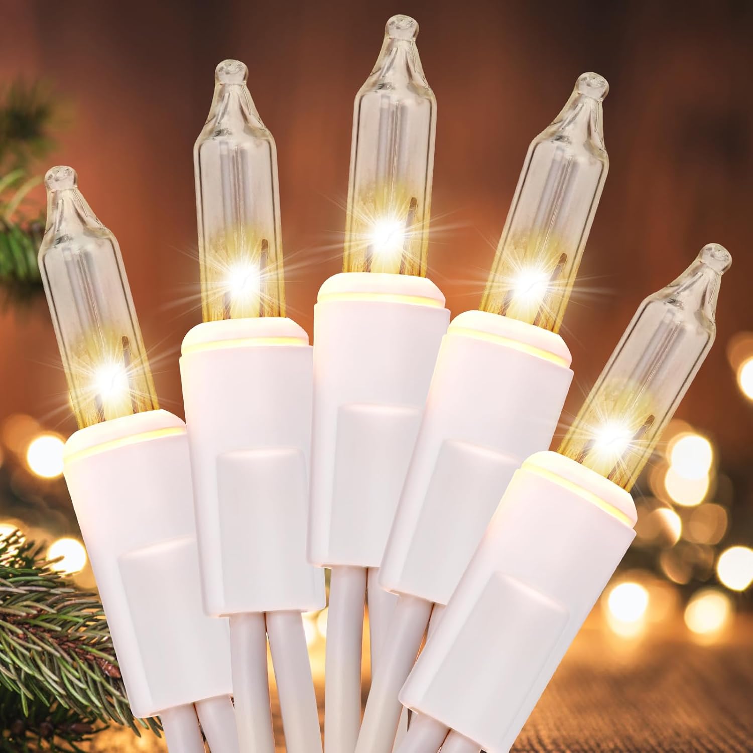Meteds Christmas Lights 100 Count Clear White Wire UL Certified Connectable Warm White String Lights for Christmas Tree,Garland,Home,Patio, Wedding,Party,Festival Decor