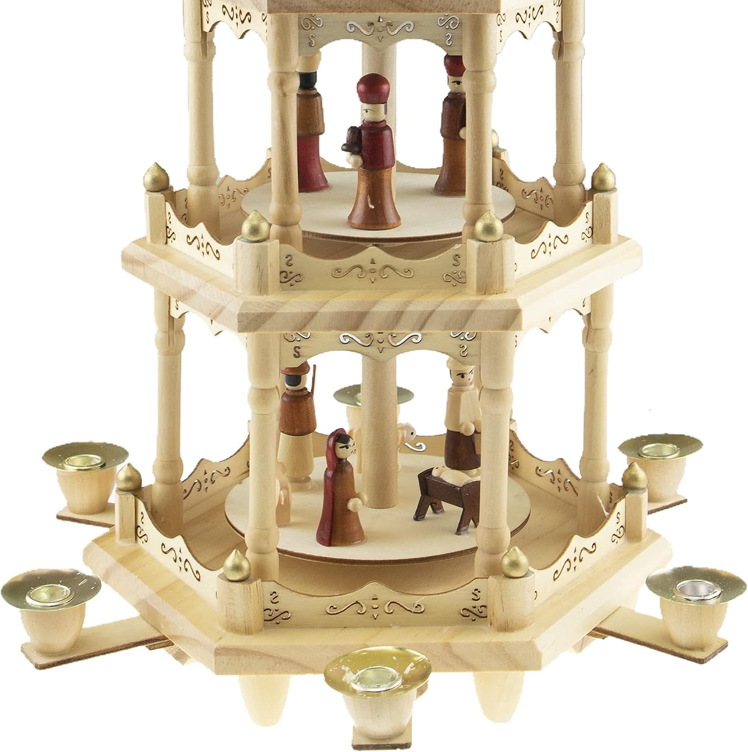 Clever Creations Beige Four Tier Carousel 22 Inch Traditional Wooden Christmas Pyramid Decoration, Festive Christmas Décor for Shelves and Tables